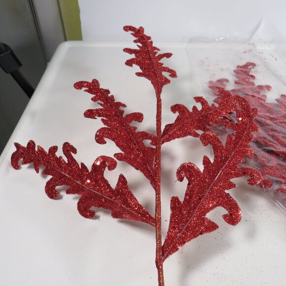 Flourishes (3) Faux Floral Picks glittered double sided) floral filler TRUE RED - Picture 2 of 5